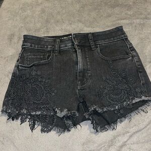American Eagle Outfitters Black Denim Shorts with Lace Detail